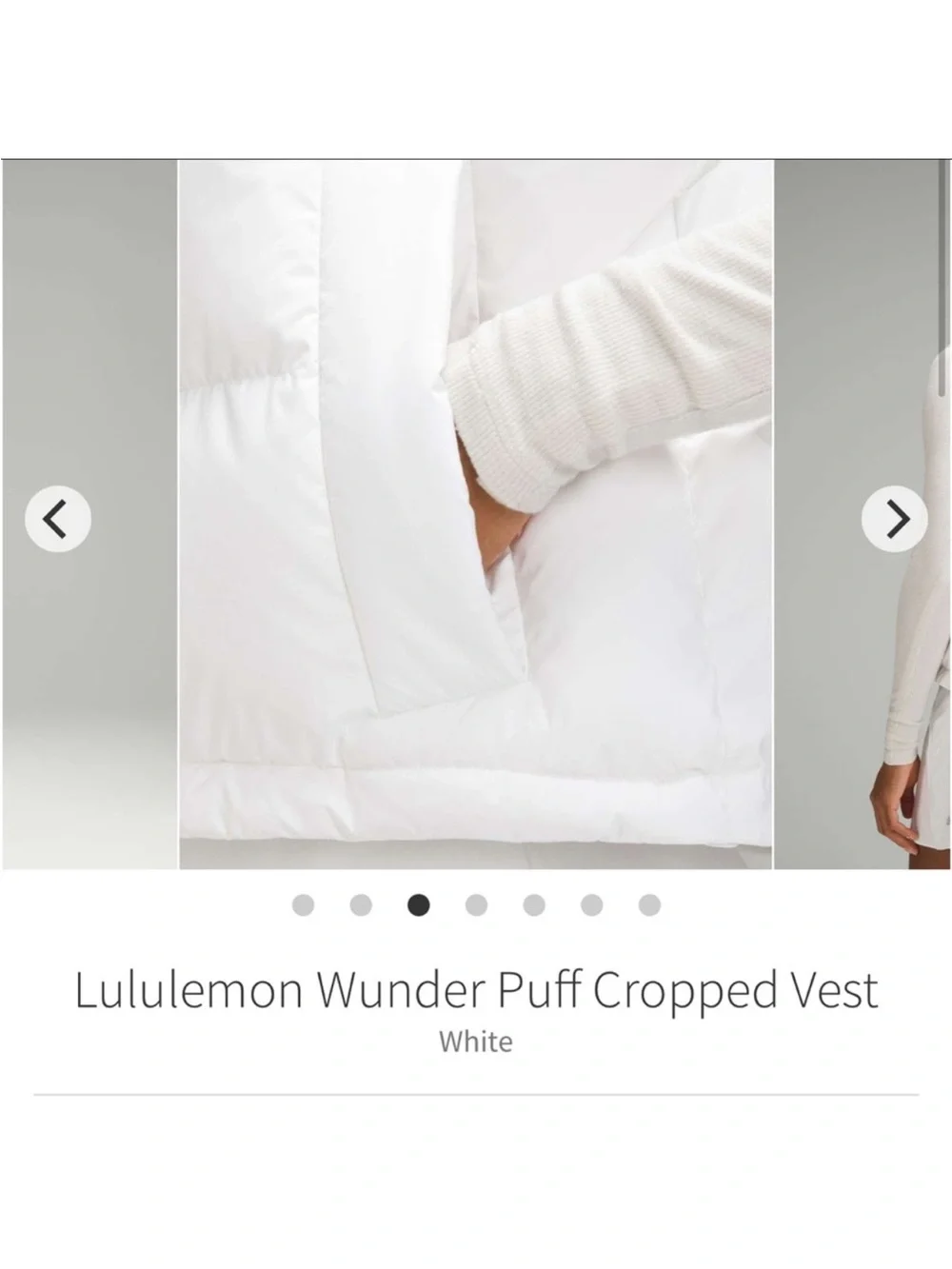 LULULEMON WUNDER PUFF CROPPED VEST White SZ 2